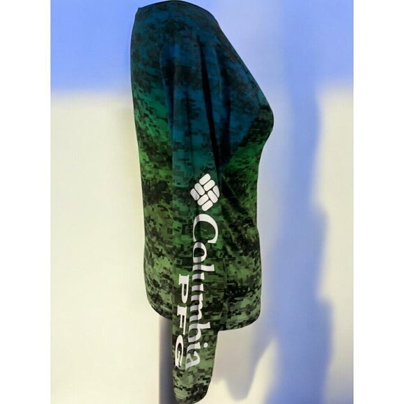 Columbia Girls Blue Green Geometric Long Sleeve Tee Large Omni Wick Technology - Picture 7 of 9